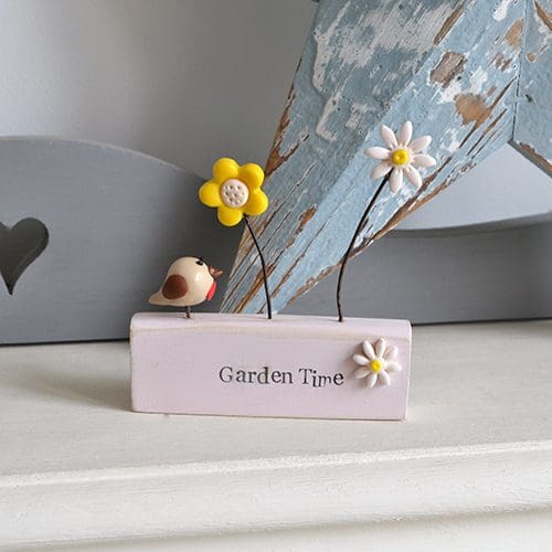 'Garden Time' wood and clay flower gift for gardeners
