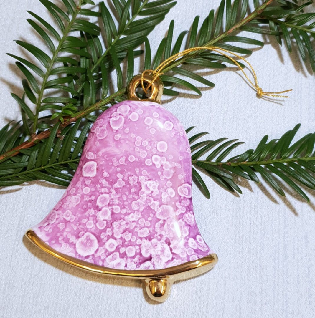 Pink lustre hanging christmas bell fine china