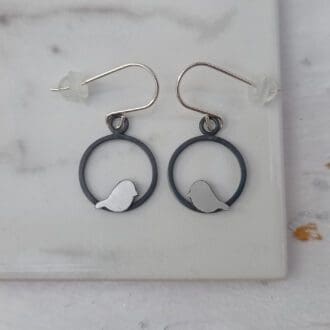handmade sterling silver bird & wire drop earrings