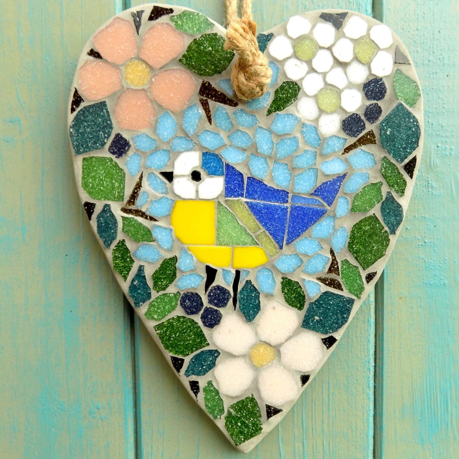 Hedgerow Blue Tit Mosaic Garden Hanging Heart Decoration | The British ...