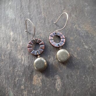 copper and pyrite drop earrings