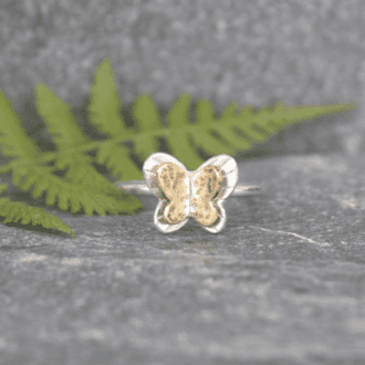 Handmade silver and brass butterfly ring