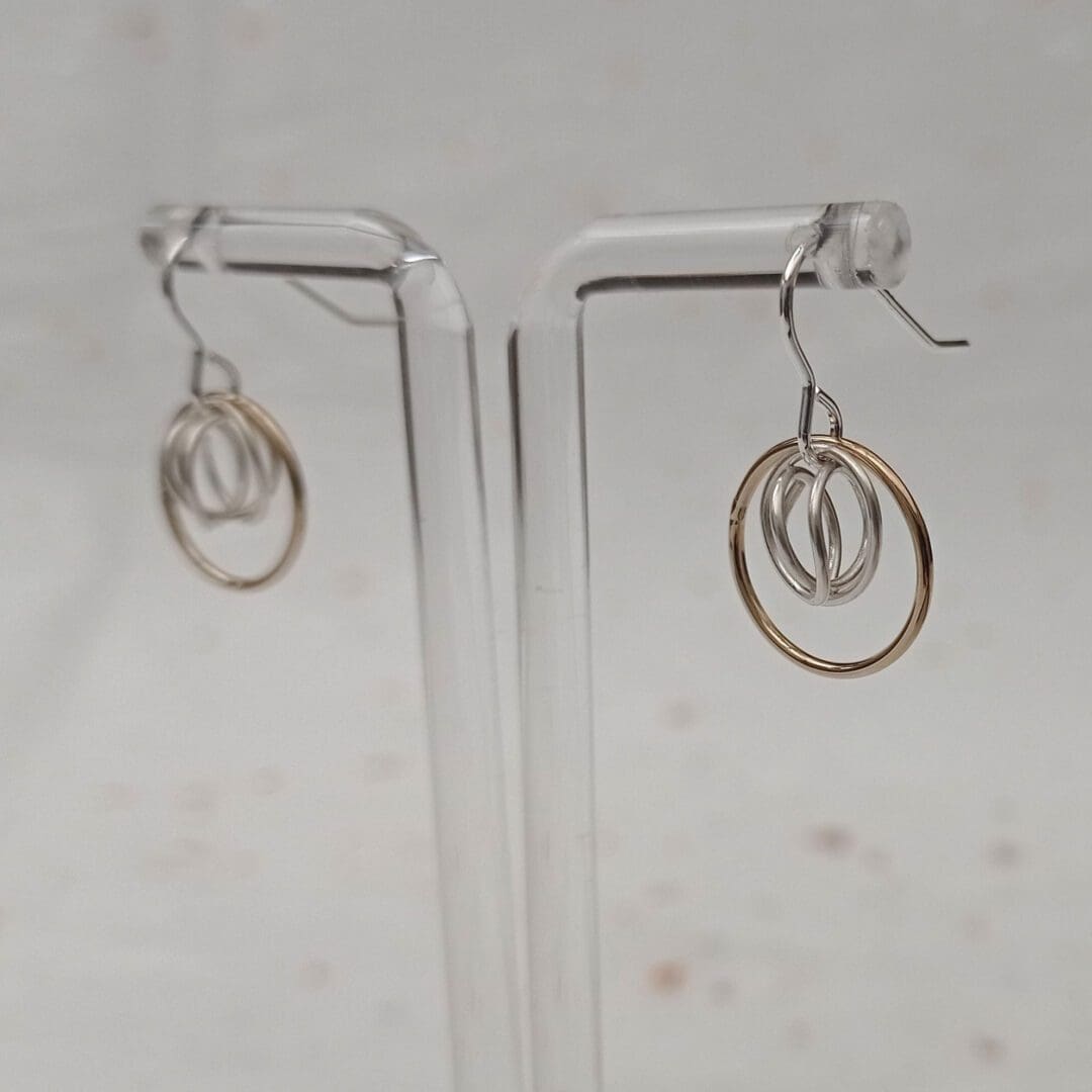 filled gold ring & sterling silver wire knot drop earrings