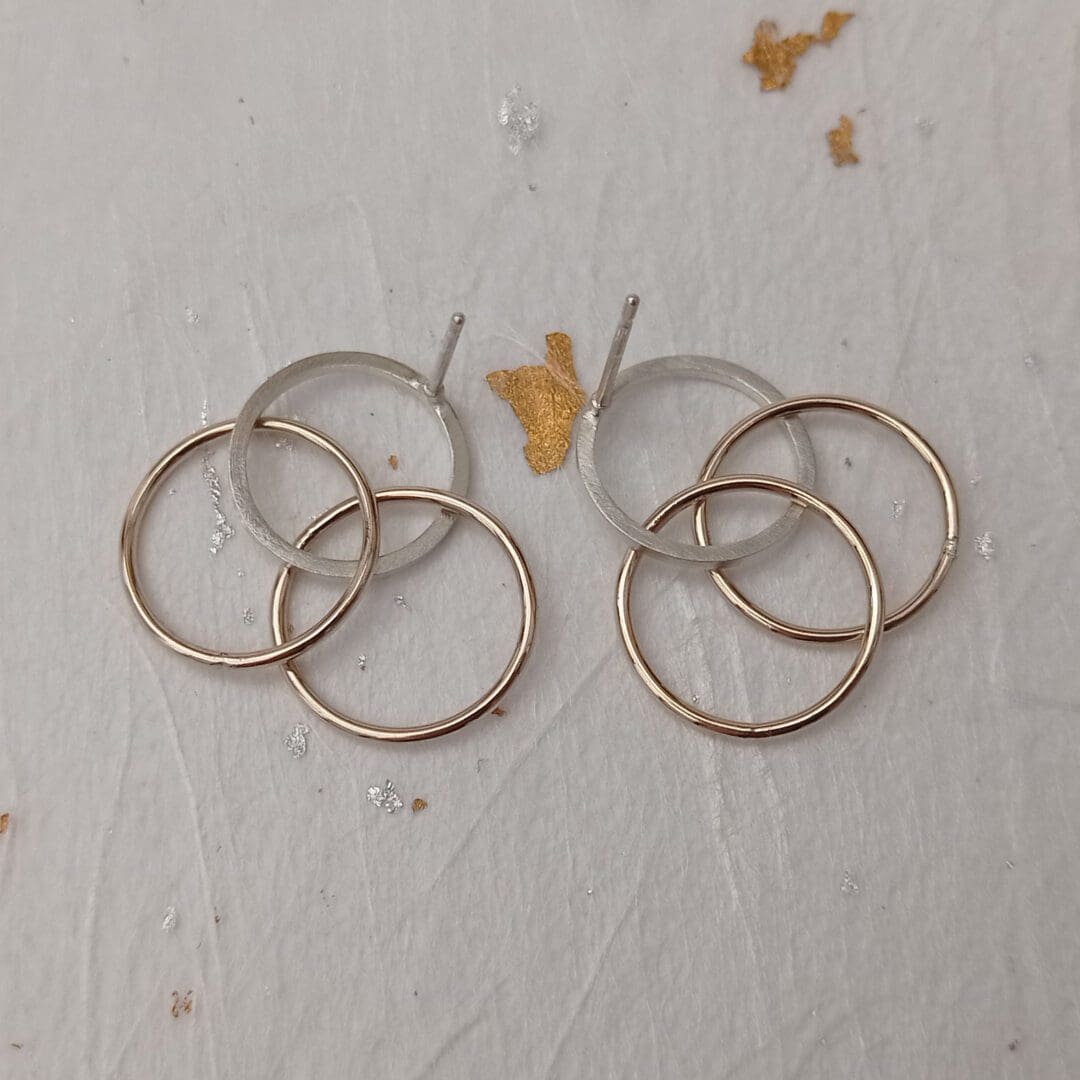 handmade sterling silver & filled gold ring drop earrings