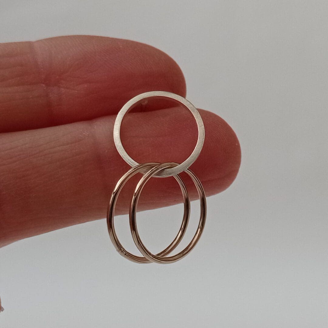 handmade sterling silver & filled gold ring drop earrings