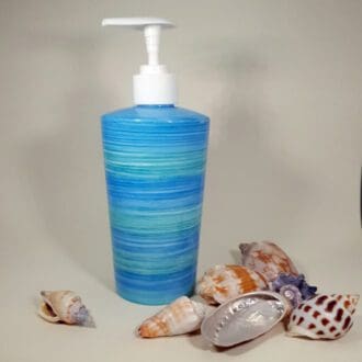 Soap dispenser in fine china with sea inspired blue hand painting