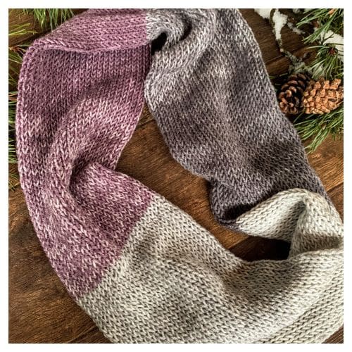 Lilac and grey knitted double infinity scarf