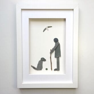 Pebble art man and his dog unusual gift for dog lovers