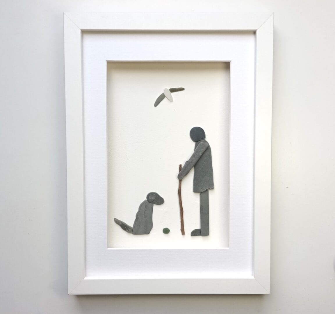 Pebble art man and his dog unusual gift for dog lovers