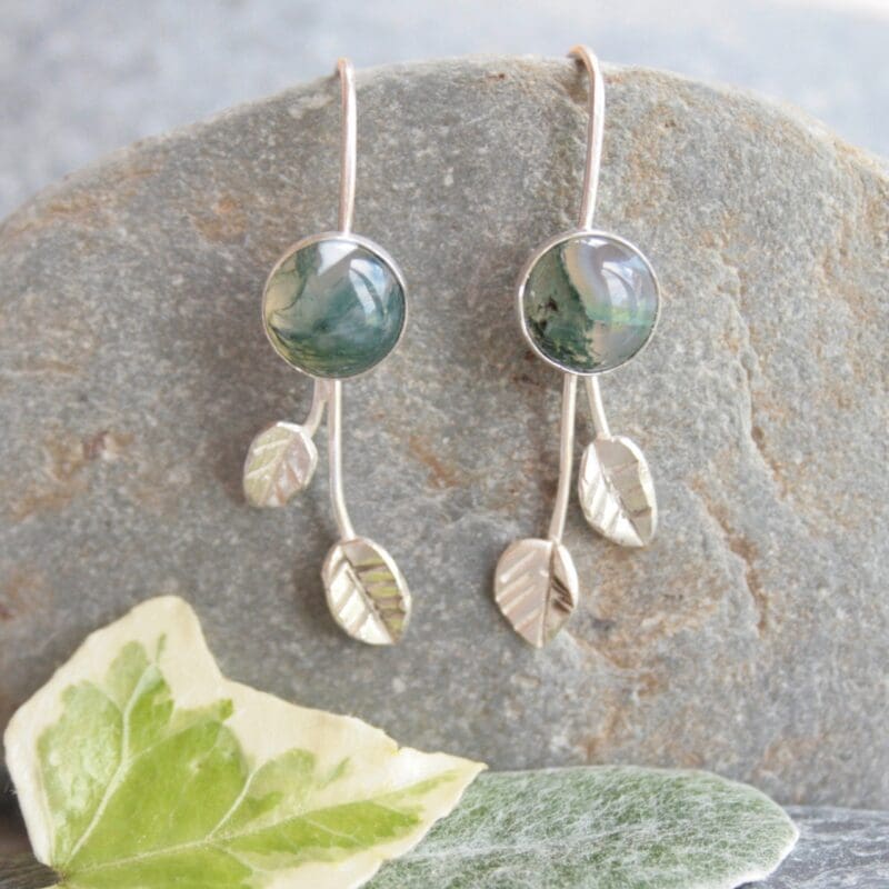 Moss agate gemstone earrings
