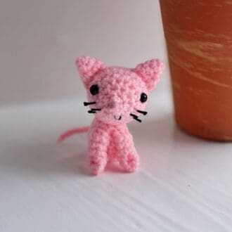 Pink cat crochet soft sculpture