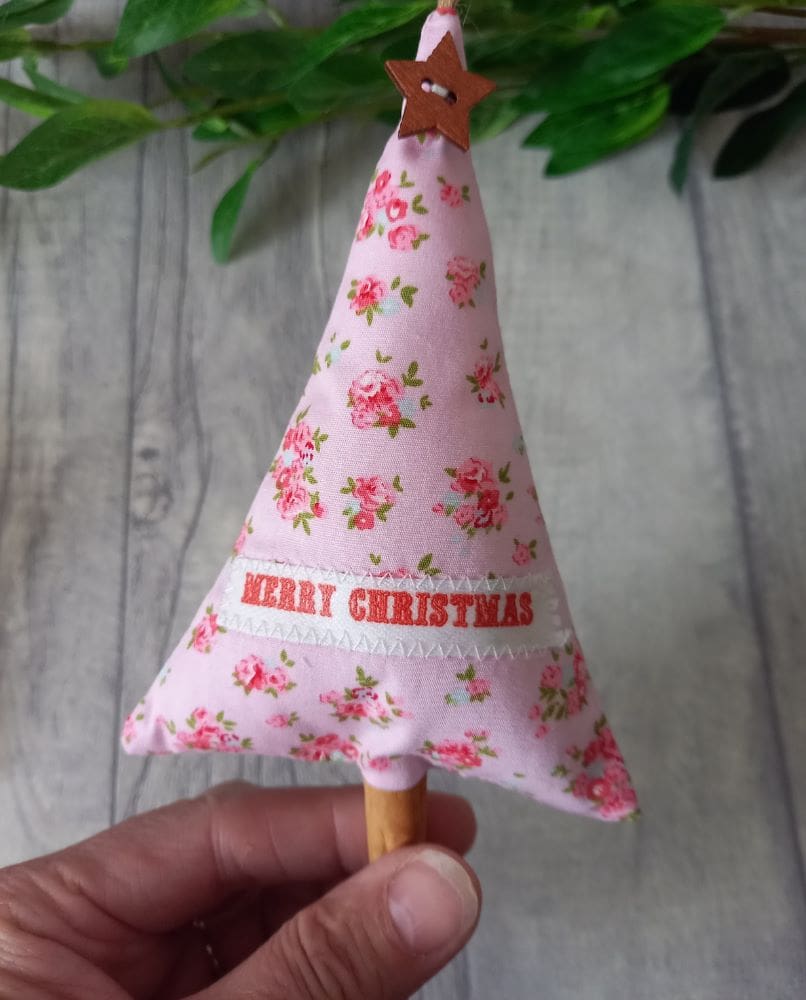 pink floral fabric cinnamon hanging christmas tree decoration