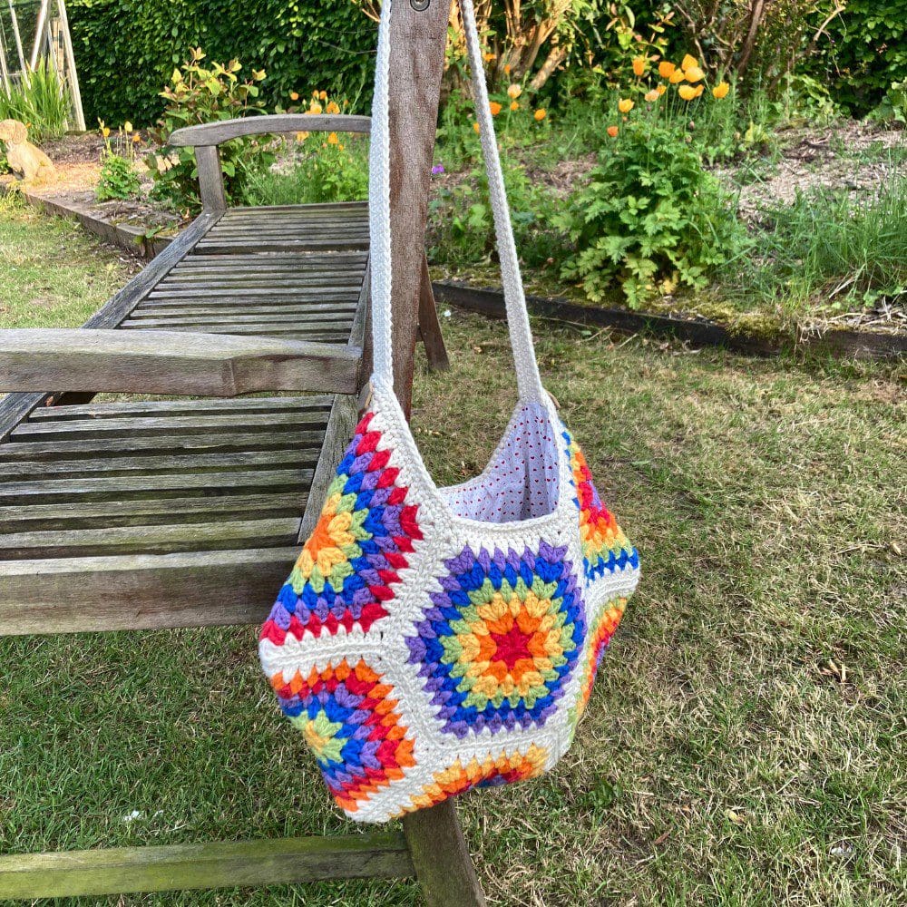 Rainbow Hexagon Shape Crochet Tote Bag | The British Craft House