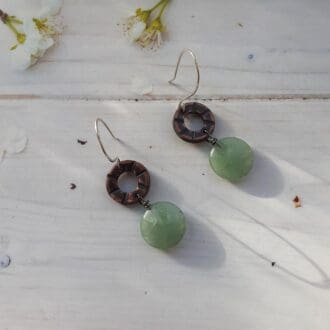 recycled copper and aventurine drop earrings