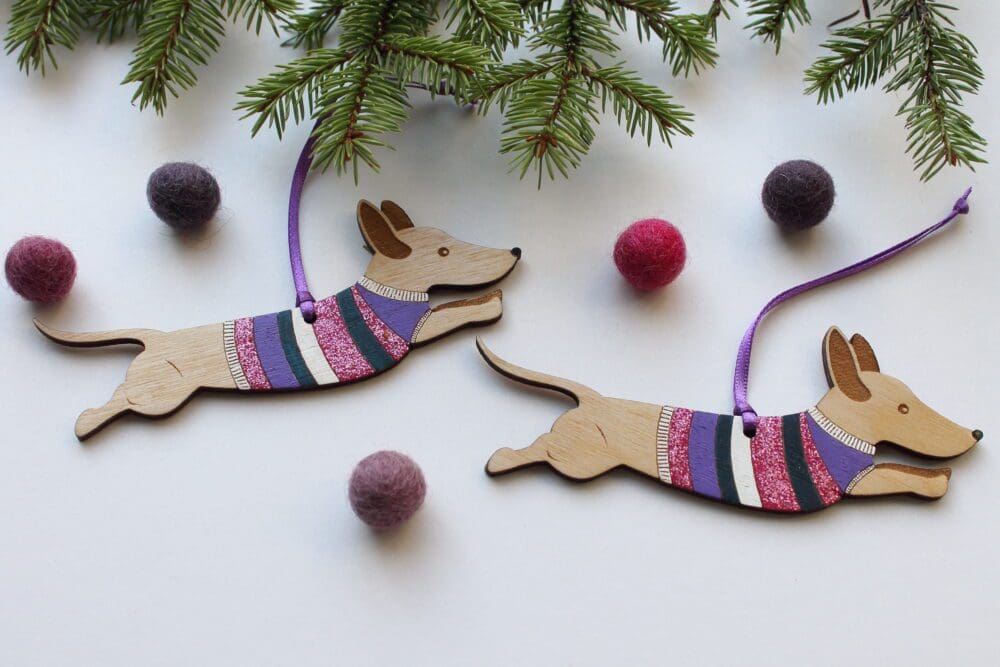 Jumping Sausage Dog in Jumper Decoration | The British Craft House