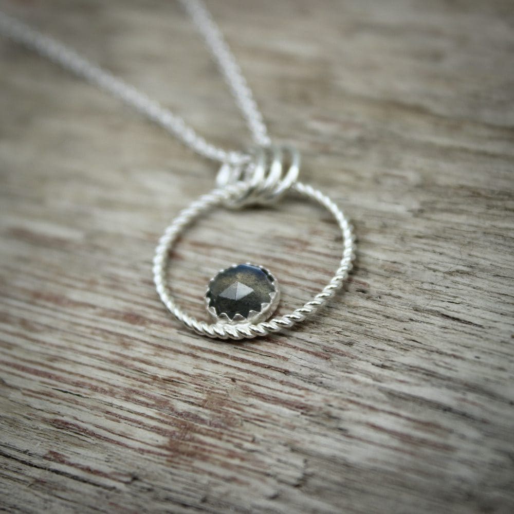 willow and twigg Twisted Silver Circle and Labradorite Pendant Necklace