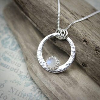 willow and twigg large silver circle rainbow moonstone pendant