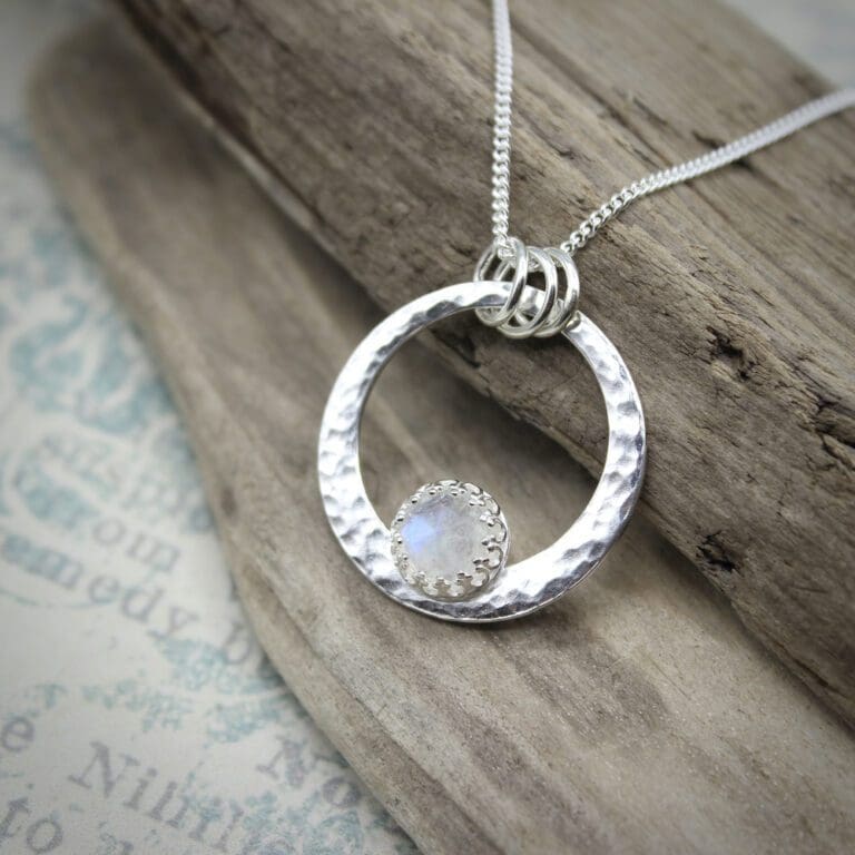 Large Sterling Silver Circle Rainbow Moonstone Pendant - The British ...