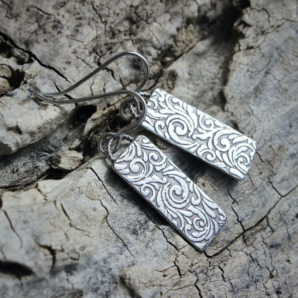 willow and twigg sterling silver rectangular scroll pattern drop earrings