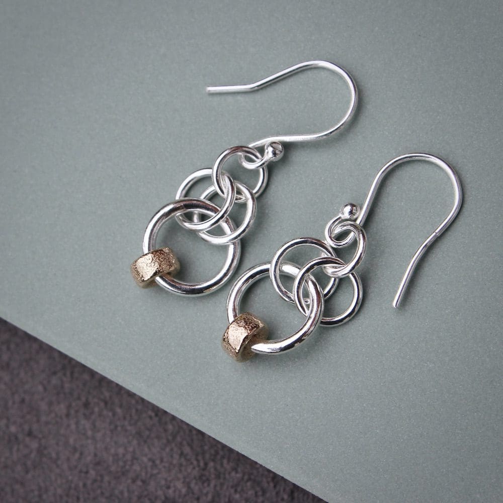 willow and twigg stirling silver and gold circular link drop earrings 01
