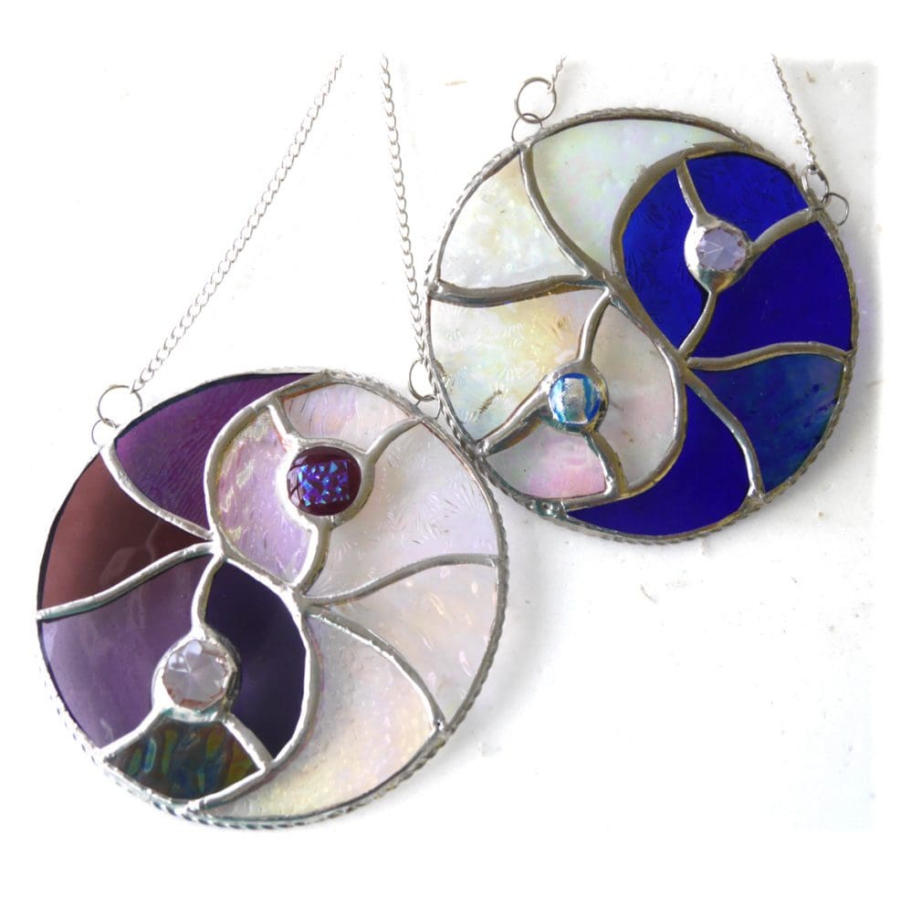yin yang stained glass suncatcher blue purple