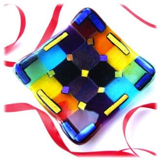 fused glass rainbow dichroic glass patchwork dish