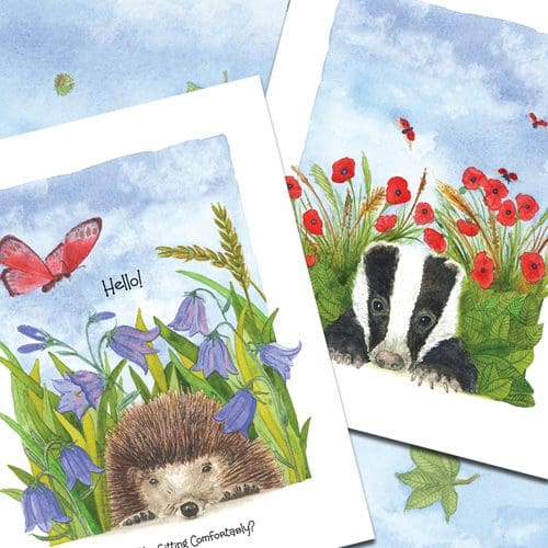 Illustrated pages of a badger and hedgehog