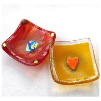 fused glass dish dichroic heart ring earrings