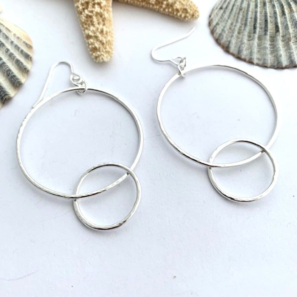 925 Sterling silver double hoop drop earrings