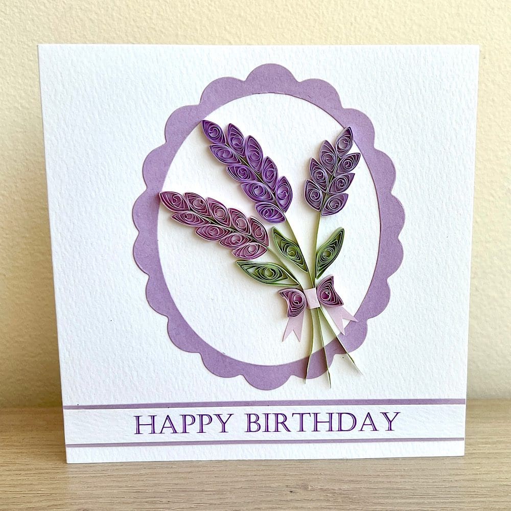 Birthday card with quilled lavender handmade