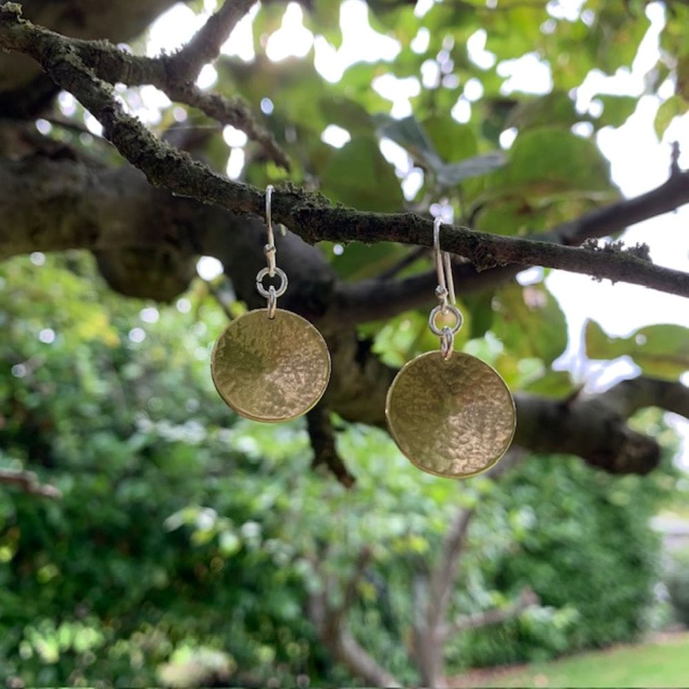Brass Circle Dangly hammered earrings