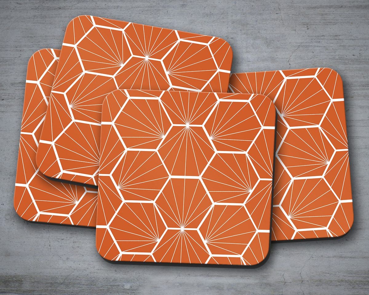 orange hexagons coasters