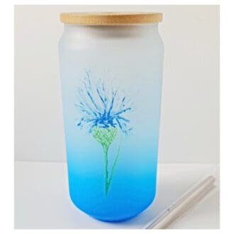 Frosted Blue Glass with Cornflower artwork