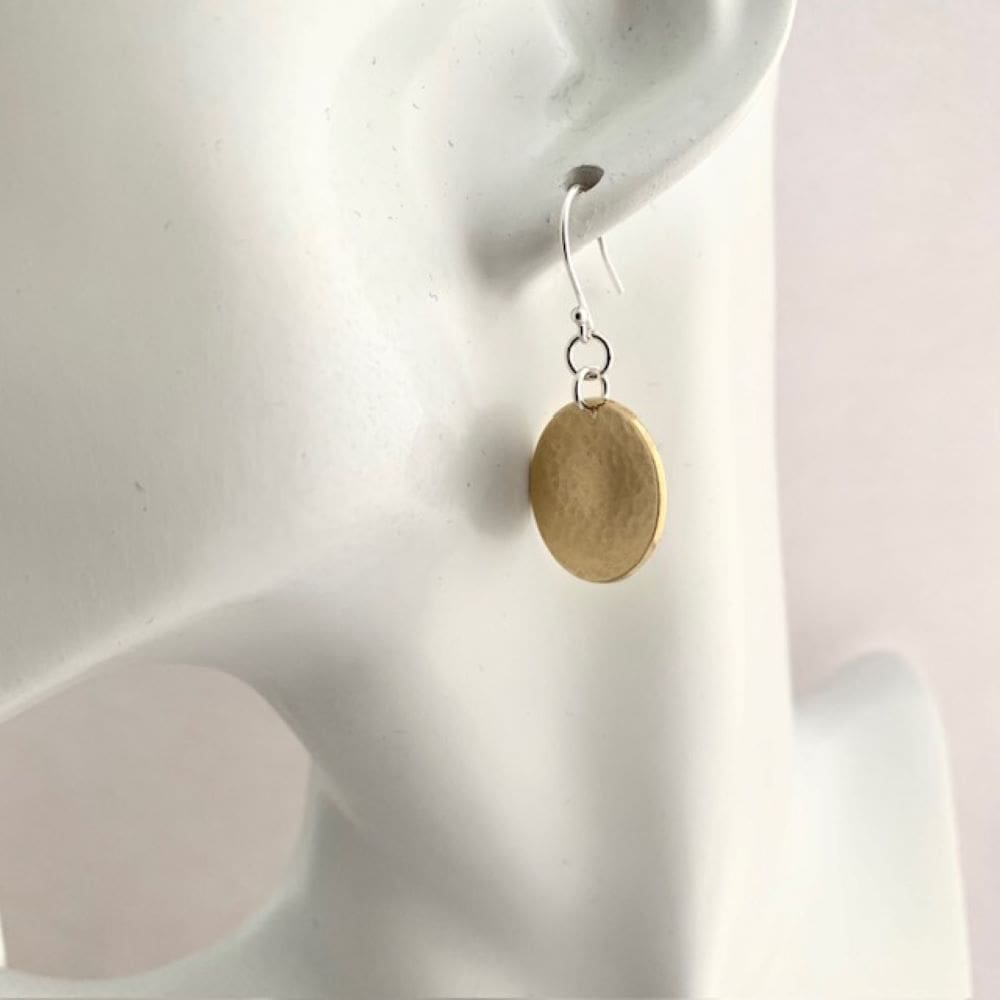 Dimpled Brass Circle Drop Earrings