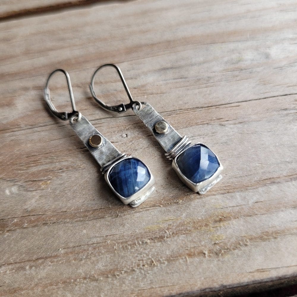 Sapphire, sterling silver & 9ct gold earrings