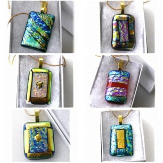 fused glass pendant gold chain dichroic