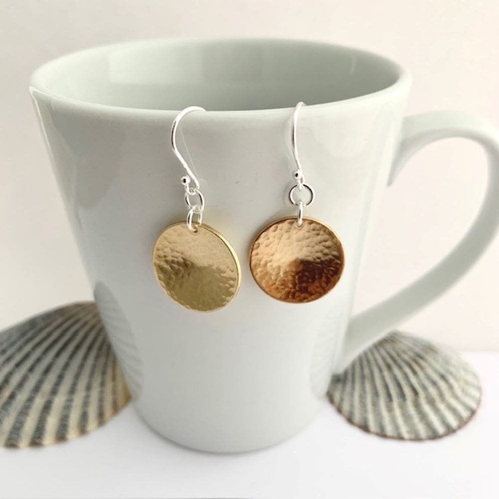 Hammered Brass Dangle Circle earrings