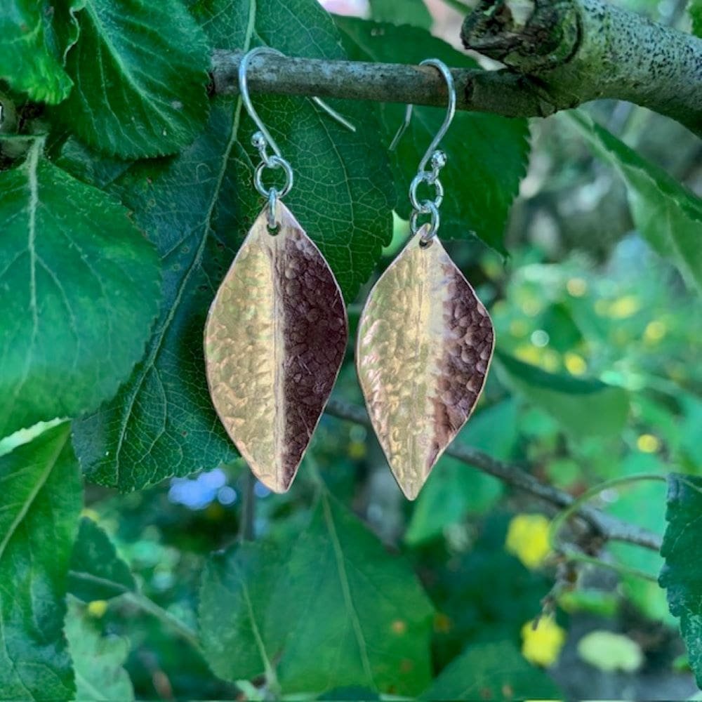 Hammered Copper Dangle Leaf Earrings