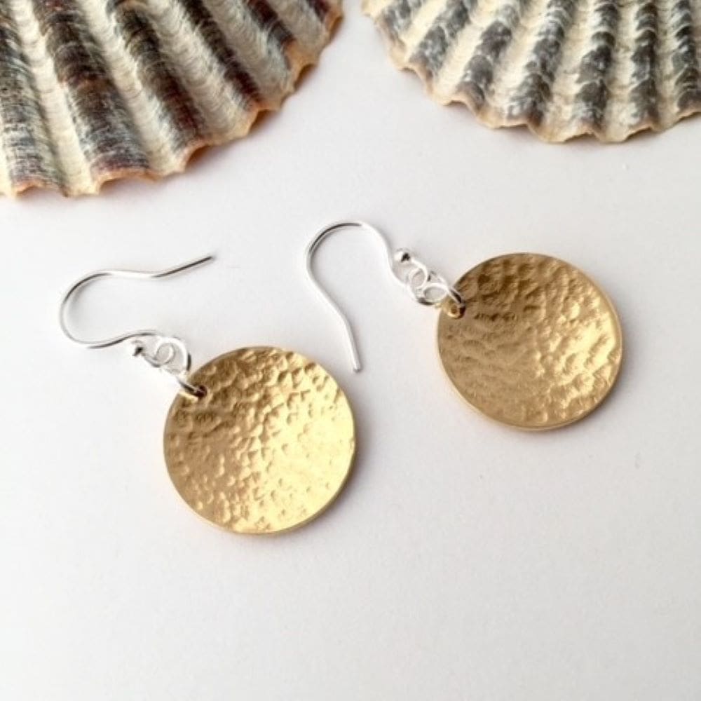 Hammered circle brass earrings