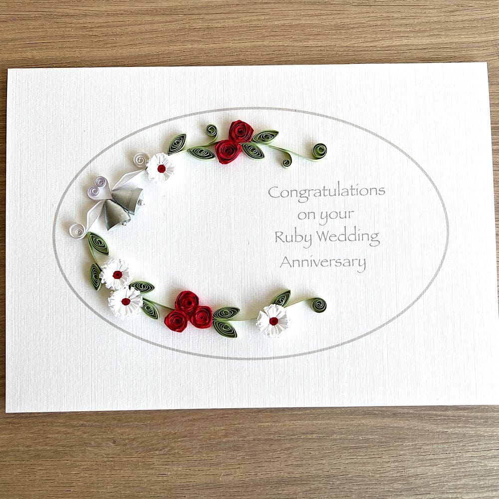 Handmade quilled 40th ruby wedding anniversary card