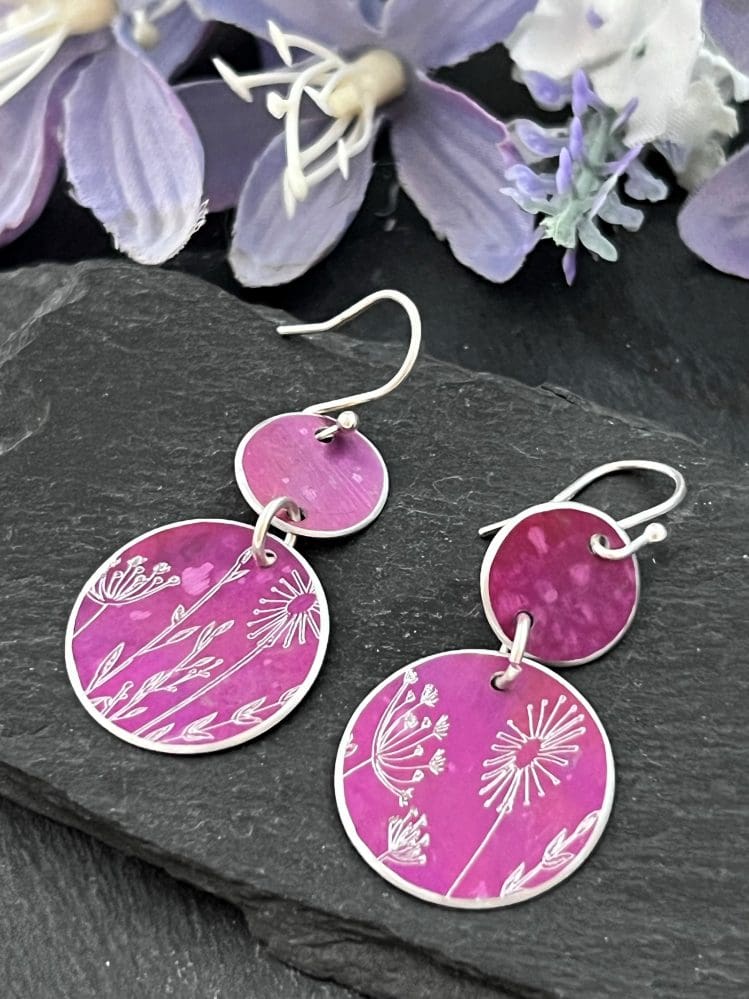 engraved and hand painted botanical earrings