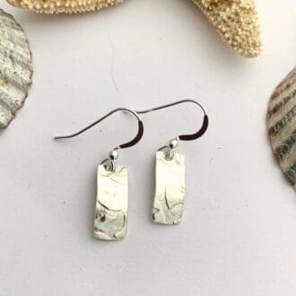 Lace patterned silver bar earrings