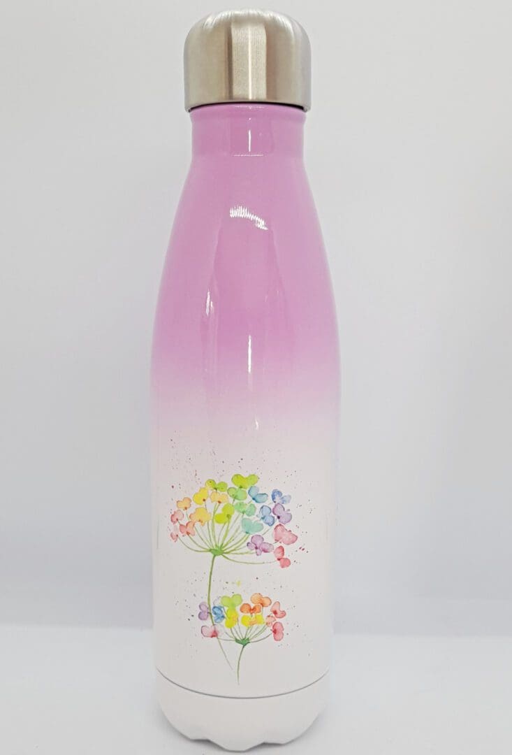 Water flask in purple with Magical Blooms artwork