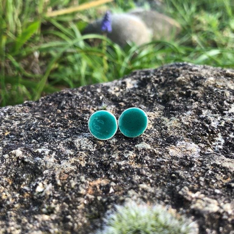 Maxi Silver Turquoise Blue Green Stud Earrings