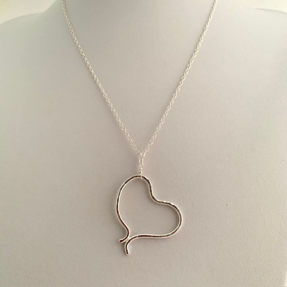 Open wire sterling silver heart necklace