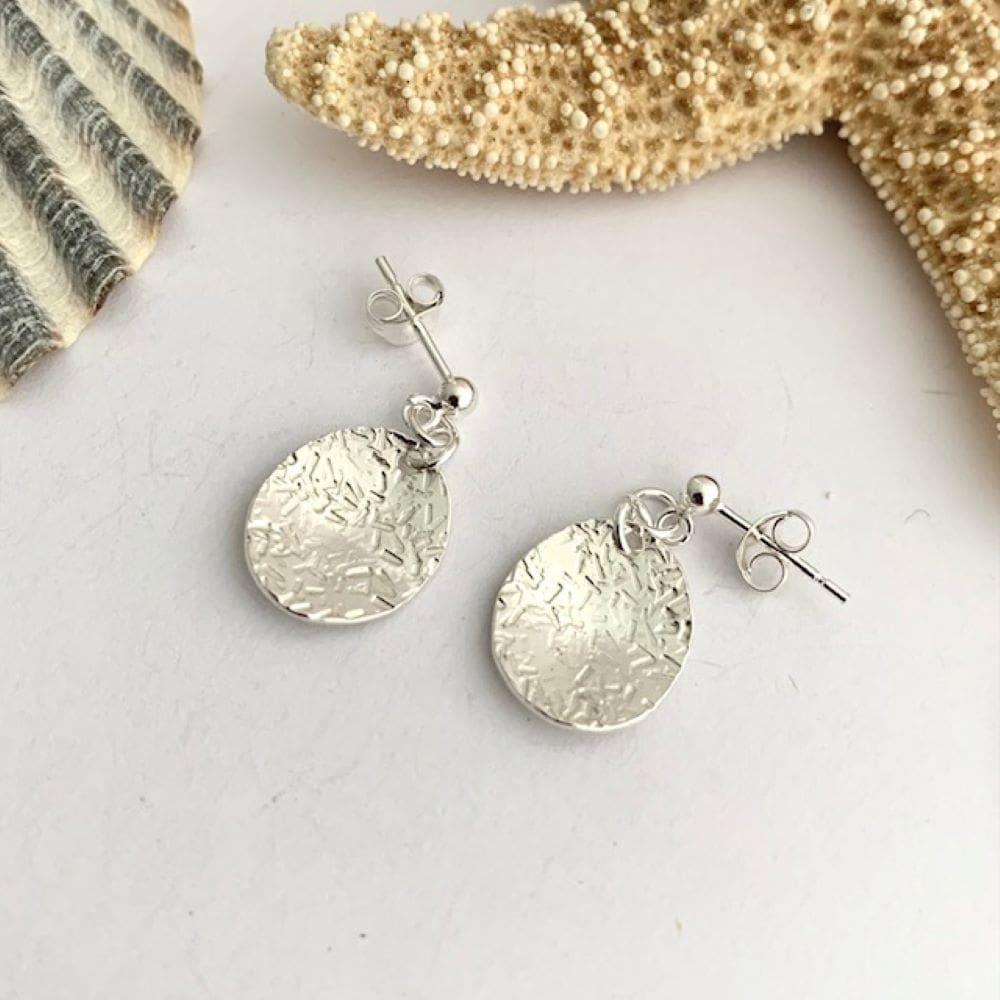 Patterned sterling silver stud dangle earrings