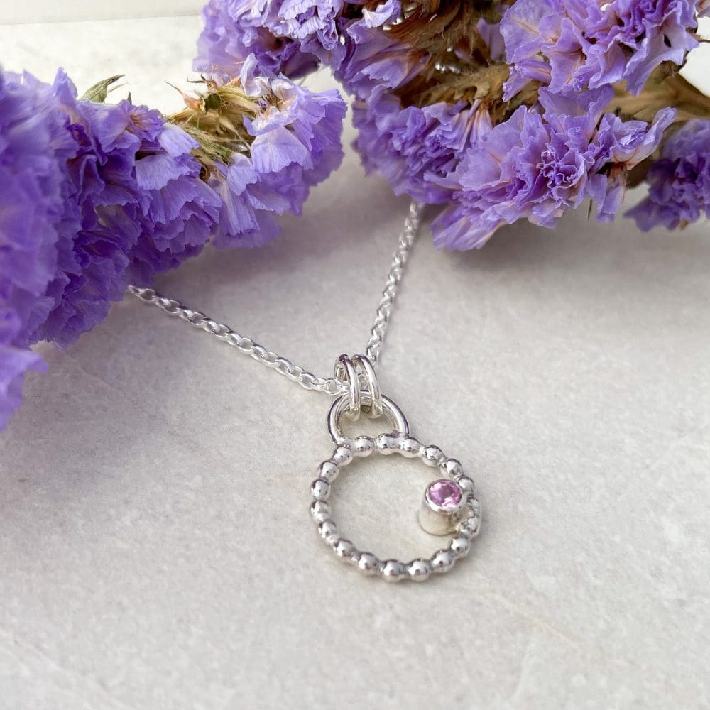 Pink sapphire gemstone necklace handmade in sterling silver by Laura Llewellyn Design