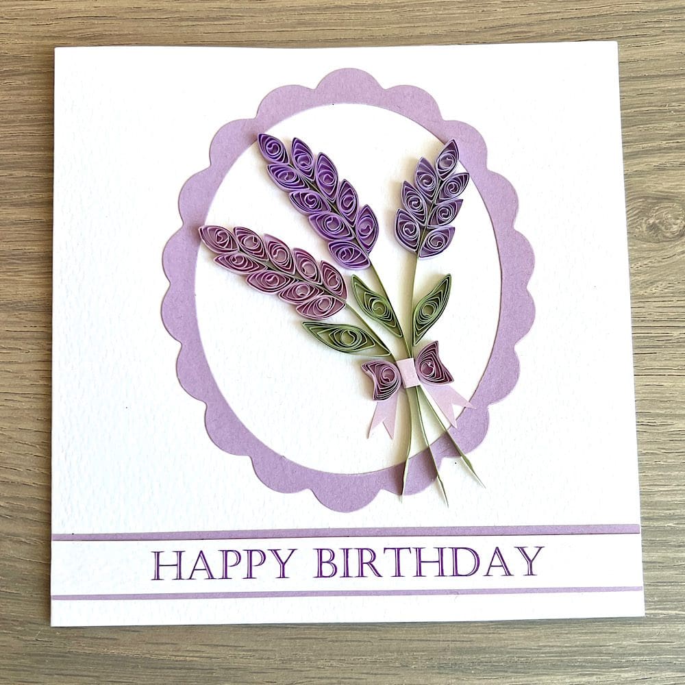 Birthday card with quilled lavender for grandma