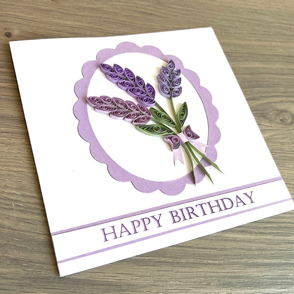 Special handmade birthday card with quilled lavender