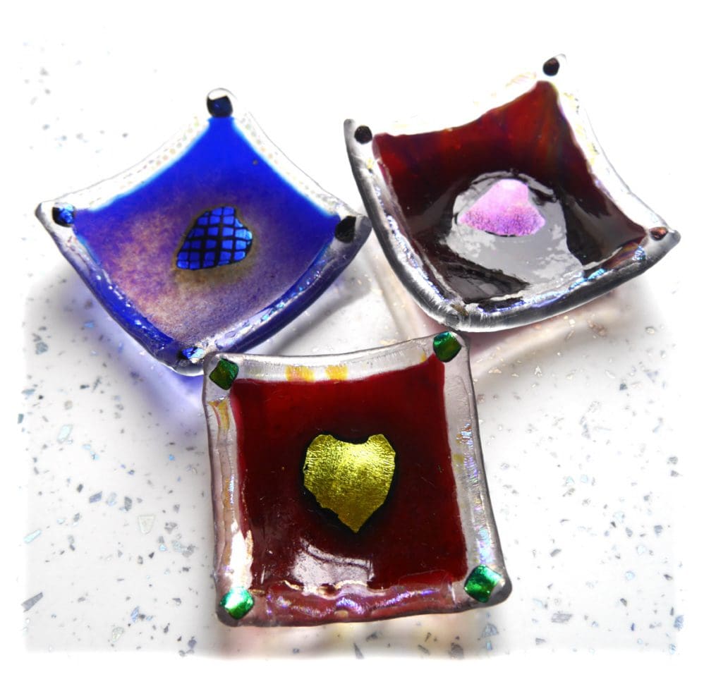 Ring dish fused glass earring heart